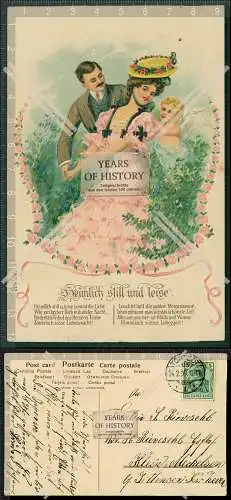 Orig. AK Präge Litho Liebespaar Amor 1903 gel. Heimlich still und leise kommt 