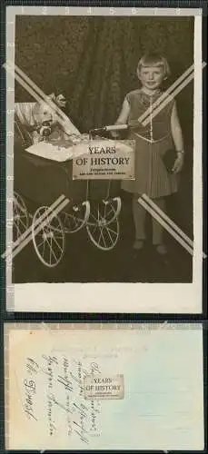 Foto AK kleines Mädchen Puppenwagen Schildkröte Puppe Dorsten 1931