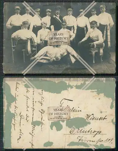 Foto AK Frintrop Essen Studenten Studentika Fechten Gruppenfoto 1917 Karte mit 