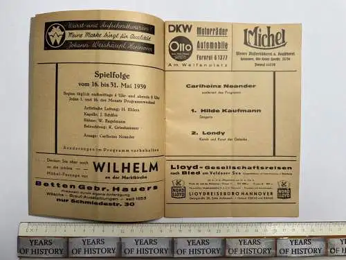 10. Heft Programm Mai 1939 Das Familien Löwenhof Variete Hannover Luisenstraße 5