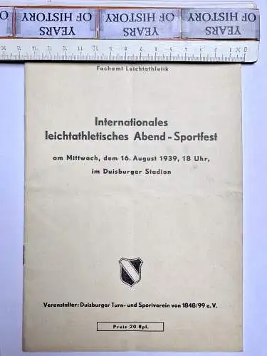 Duisburg Heft Internationales leichtathletisches Abend Sportfest 16. August 1939