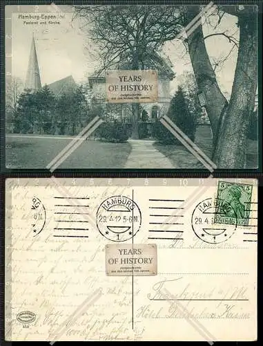 Orig. AK Hamburg Eppendorf Pastorat und Kirche 1912 gelaufen