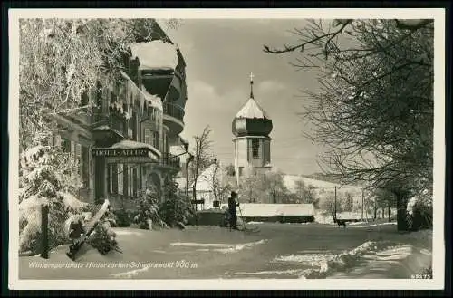 Foto AK Hinterzarten Schwarzwald Hotel Adler Kirche 1936 gel. Winterlandschaft