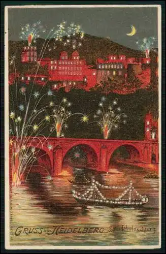 AK Künstler Heidelberg Schloßbeleuchtung bei Nacht Mondschein D. R. G. M. 88077