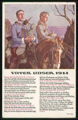 AK 1. WK Kameraden Soldaten beten das Vater Unser 1914 an Meine liebe Elfriede..