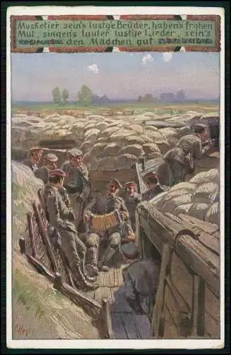 AK Hey Paul Unsere Feldgrauen Liederkarte 14 Musketier seins lust'ge. 1916 gel.