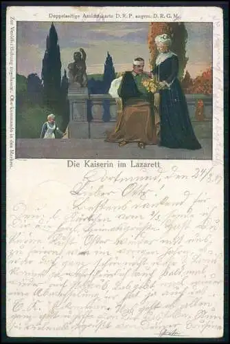 AK Doppelmotiv Kaiserin Auguste Viktoria Lazarett Kaiser an der Front 1917 gel.