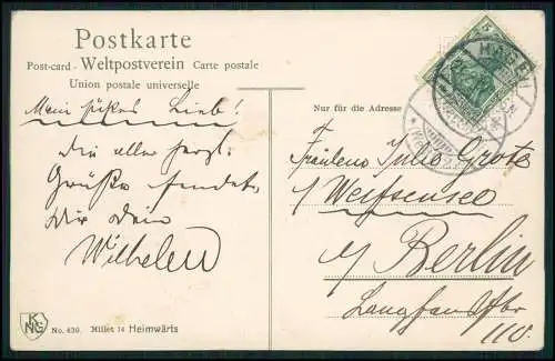 Künstler AK signiert Francois Miller Heimwärts Schäfer Schafherde 1904 gel Hagen