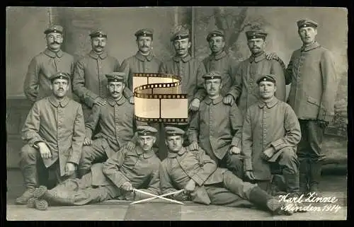 Foto AK 1. WK Soldaten aus Minden in Storzingen Stetten 1914 Feldpost gelaufen