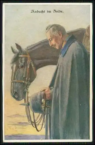 AK Künstler Postkarte Kaiser Wilhelm II. Andacht im Felde Pferd Gebet - Munk 976