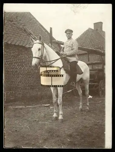 Foto 12x9cm  1. WK Soldat auf Pferd an Front Beschreibung Rückseite - Nr. 116