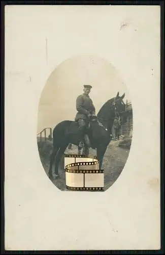 Foto AK 14x9 cm 1. WK Soldat auf Pferd Dünaburg Daugavpils Lettland - Nr. 100