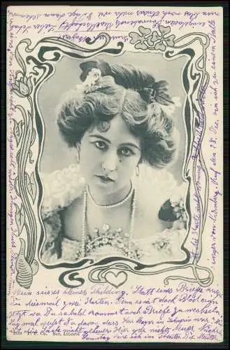 AK Portrait hübsche junge Dame im Jugendstilraben 1901 gelaufen