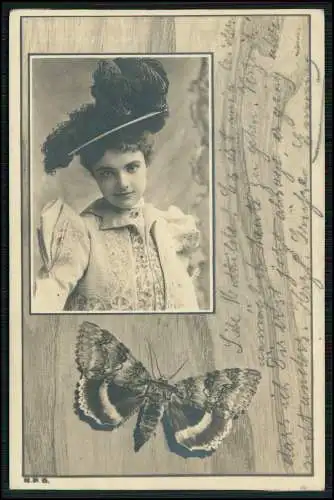 AK Portrait hübsche junge Dame Planet Hut und Schmetterling 1903 Kassel gelaufen