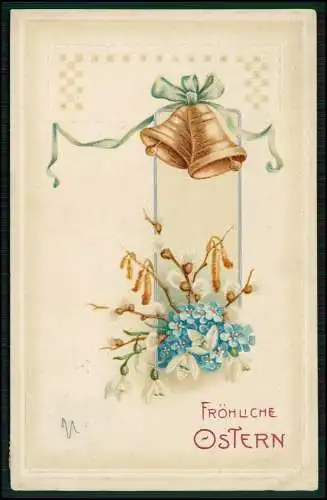 AK Prägekarte Fröhliche Ostern Glocken Veilchen 1913 gelaufen