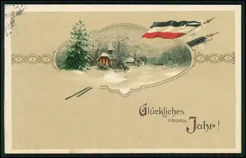 AK 1. WK glückliches neues Jahr patriotische Fahnen 1917 Feldpost gelaufen