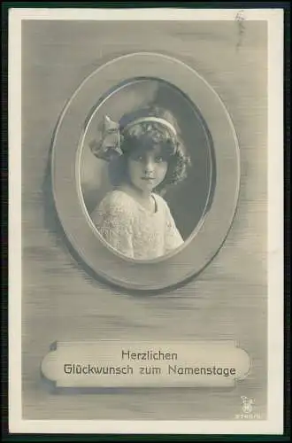 AK Glückwunsch Namenstage hübsches Mädchen im ovalen Rahmen 1912 gelaufen