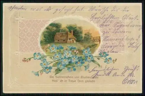 AK Prägekarte Bauernhaus im Rahmen Bei Sonnenschein und Blumenpracht 1912 gel.