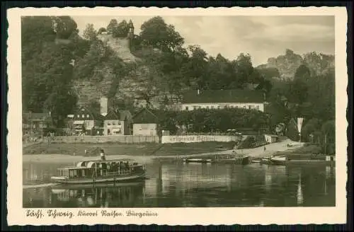 Foto AK Rathen Sächsische Schweiz  Fähre Elbe Gasthaus Erbgericht Anleger 1940