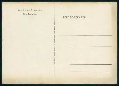 AK Schönes Breslau Schlesien das Rathaus mit Vorplatz Straßenbahn Feldpostkarte
