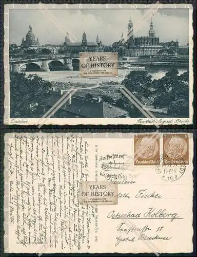 AK Dresden Friedrich August Brücke Dampfer 1934 gel. schöner Stempel auf der 