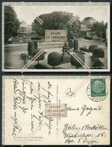 Foto AK Wiesbaden Kurhaus und Theater 1939 gel. Nach Berlin Neukölln