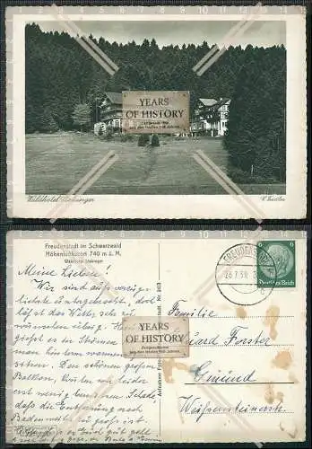 AK Freudenstadt Schwarzwald Waldhotel Stockinger 1939 gel. Echt Kupfer-Tiefdruc