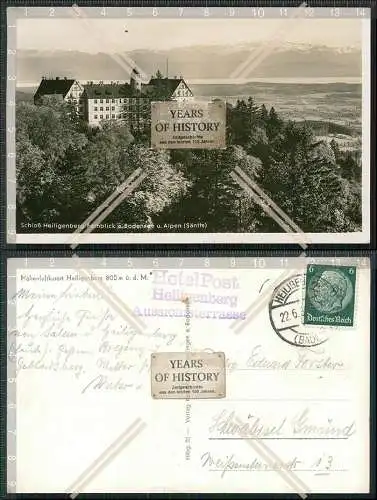 Foto AK Heiligenberg Schloß mit Alpen 1937 gel. Stempel Hotel Post Aussichtste