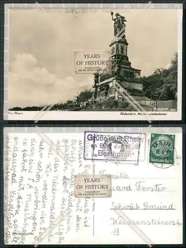 Foto AK Rüdesheim Niederwalddenkmal Bordstempel Dampfer MS Beethoven 1937 gel.