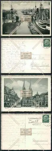 AK 2x Bremen Freihafen Schiffe + Stadt mit Straßenbahn 1937 gelaufen