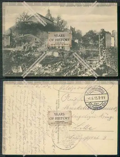 AK 1.WK Dorf Autry im Argonnerwald zerstört 1915 Feldpost gelaufen