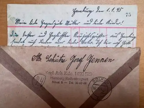 Feldpostbrief mit Inhalt - Stammlager Stalag Hamburg-Rothenburgsort 01. 01. 1945