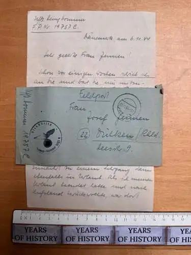 Feldpost-Brief Dänemark 1944 FPN 19757 n. Dülken Alt-Viersen FPN 22122 J. Jennen
