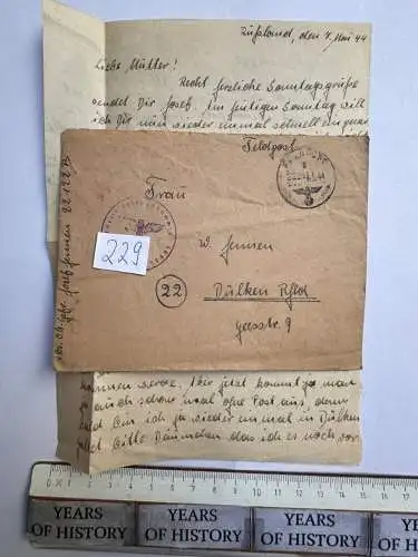 Feldpostbrief Russland 1944 - von Josef Jennen - aus Dülken Alt-Viersen - 229