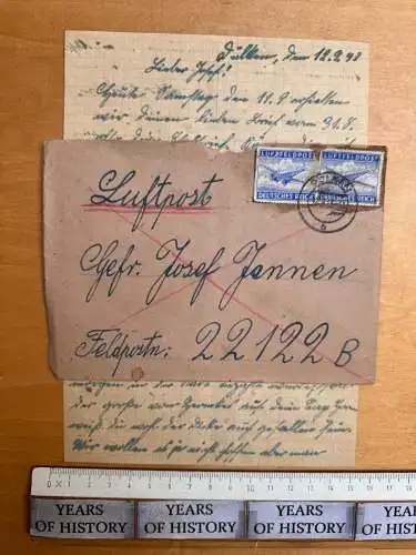 Feldpostbrief 22122 B Art.-Rgt. 6 - Gefr. J. Jennen Gärtnerei Dülken Viersen 211