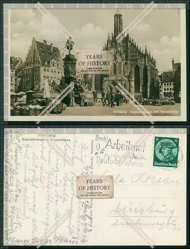 Foto AK Nürnberg Neptun Brunnen Frauenkirche Markthändler Sonderstempel 1933