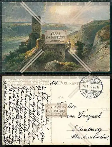 AK Burg Gutenfels Blick auf Oberwesel und die Schönburg 1915 gelaufen Gau-Alge
