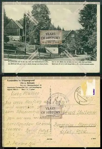 Orig. AK Krippen Bad Schandau Forstmühle im Krippengrund Elbgebirge 1938 gel.