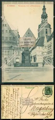 Orig. AK Eisleben Marktplatz mit Lutherdenkmal 1908 gelaufen