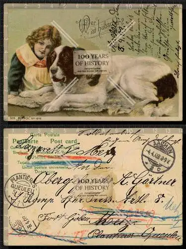 Orig. AK Mädchen Kind mit Hund Bernhardiner gelaufen 1903