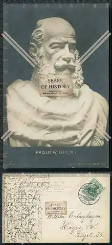 AK Postkarte Plastik Skulptur Kaiser Wilhelm I. von Preußen Büste 1907 gel.