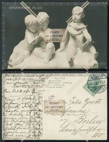AK Postkarte Plastik Plastik von Reinhold Begas Kindergruppe Musik 1907 gel.