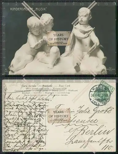 AK Postkarte Plastik von Reinhold Begas Kindergruppe Musik 1907 gel.