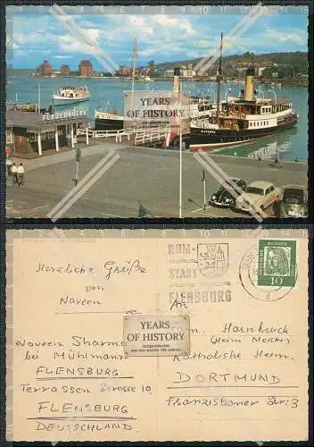 AK Flensburg Schleswig-Holstein an der Fördebrücke Boote alte Autos