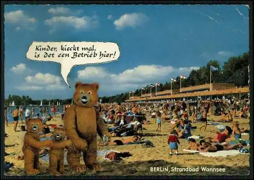 AK Berlin Strandbad Wannsee Zehlendorf Teddybären Große kleine am Strand
