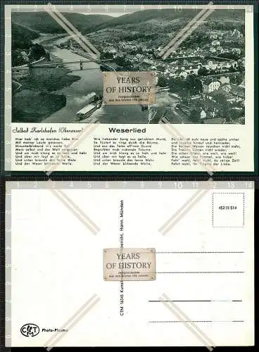 Orig. AK Bad Karlshafen Stadt und Weserlied Dampfer Brücke Fliegeraufnahme Luf