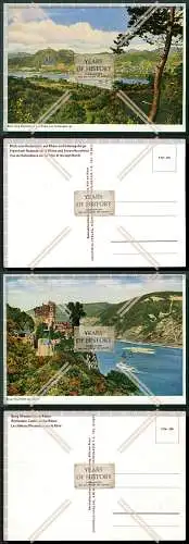 Orig. AK 2x Blick vom Rolandseck Rhein mit Siebengebirge u. Burg Rheinstein am