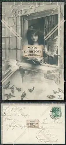 AK Künstler Postkarte Mädchen mit Tauben 1910 gelaufen