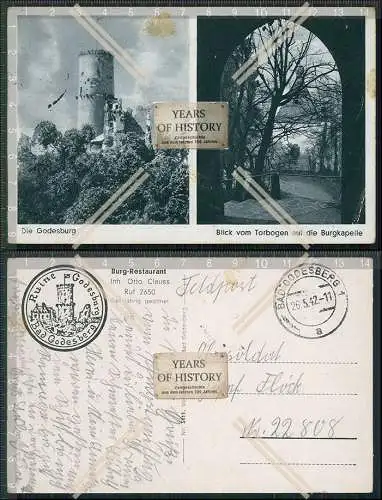 AK Bad Godesberg Rückseite Godesburg Stempel 1942 Feldpost gel.