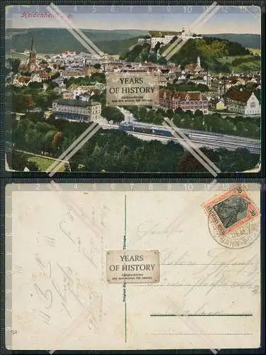 AK Heidenheim Brenz Blick auf Ort Bahnhof Gleisseite 1917 Bahnpost gelaufen